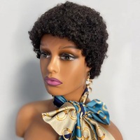 Perruque Courte Bouclée Pixie en Cheveux Humains Indiens, Sans Lacet, Entièrement Faite à la Machine, Vente en Gros à Prix Abordable pour Femmes Noires