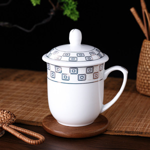 Taza de Cerámica de Porcelana Blanca con Tapa, 300 ml, Infusor, Diseño Tradicional Chino, Taza para Regalo Empresarial - Product Image 1