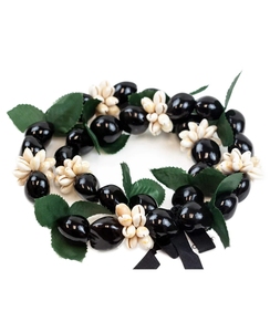 Hawaiian Black Kukui <strong>Nut</strong> Leis Flower <strong>Necklace</strong> Ribbon Bow Adjustable Acrylic Heart Shell Beads for Graduation Party Accessories - Product Image 1
