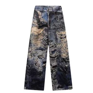 กางเกงยีนส์ผ้าฝ้ายลายกราฟฟิตีสไตล์เรโทรสำหรับผู้ชาย ลุคไฮสตรีท เหมาะสำหรับแฟชั่นสตรีทแวร์ Y2K และแฟชั่นลำลอง - Product Image 1