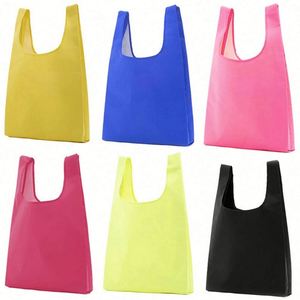 Promotional Custom Design Portable Superet Shopping Bag Waterproof Reusable <b>Folding</b> T-Shirt Tote Shopping Bags in a Pocket - Product Image 6