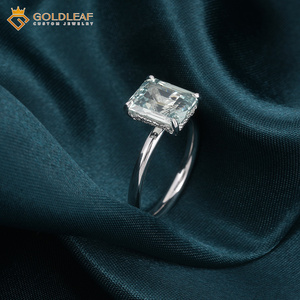 Bague de fiançailles classique de luxe Goldleaf GRA en argent sterling 925 plaqué, saphir de laboratoire taille radiant, cadeau de mariage - Product Image 2
