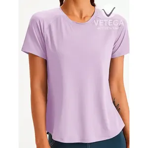 T-shirt de sport à manches courtes pour homme Vetega, doux et respirant, lilas violet, coupe ajustée, tissu tricoté, col en V, imprimé par transfert thermique - Product Image 6