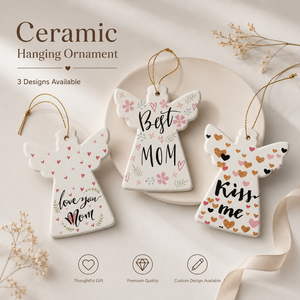 Ornement suspendu en céramique personnalisé en forme d'ange pour <span class=keywords><strong>maman</strong></span>, cadeau personnalisé pour la fête des mères, décoration intérieure, impression UV, OEM ODM - Product Image 1