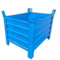 Conteneur à palettes métalliques pliable à parois rabattables, thermolaqué, robuste, empilable pour la manutention en vrac en entrepôt industriel
