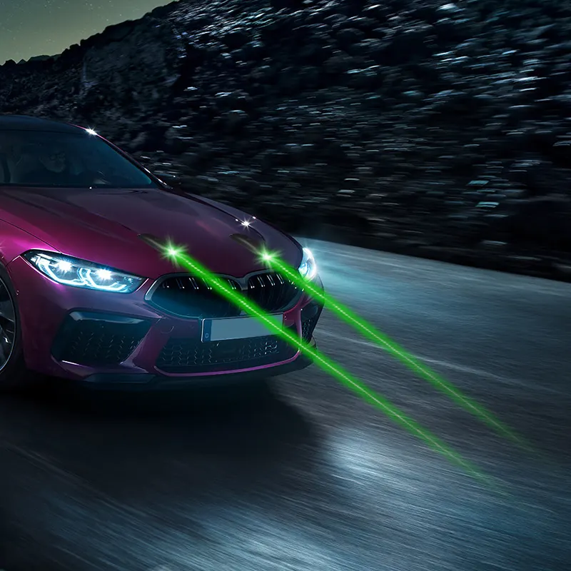 מכונית לייזר ערפל אזהרת אור אור אור ירוק דקורטיבי אור מותאם אור ירוק דקורטיבי אור מותאם לרכב קדמי