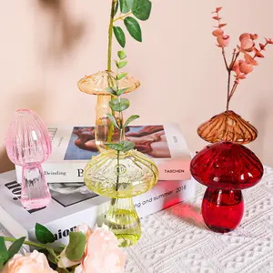 Düşük fiyat mantar şeklinde cam masa cam çiçek vazolar ev dekor için