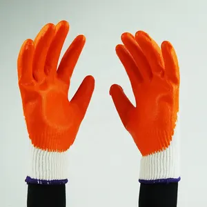 Ucuz 10 ölçer örme beyaz pamuk lateks kauçuk eldiven kaplı emek el koruyucu iş güvenliği eldiveni