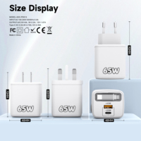 Cargador de Viaje GaN de 65W, Adaptador de Pared con Enchufe Retráctil para EE. UU., Reino Unido y UE, Carga Rápida PD3.1 3.0 para Macbook y Teléfono Móvil