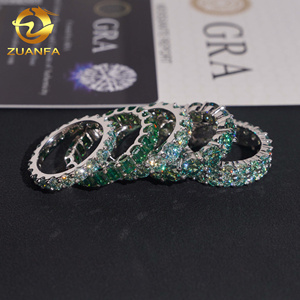 Trendy <strong>Blue</strong> Green Round Diamond Hop Hop Jewelry Fully Iced Out Eternity <strong>Ring</strong> VVS D Moissanite 925 Sliver Gold Plated Band <strong>Rings</strong> - Product Image 4