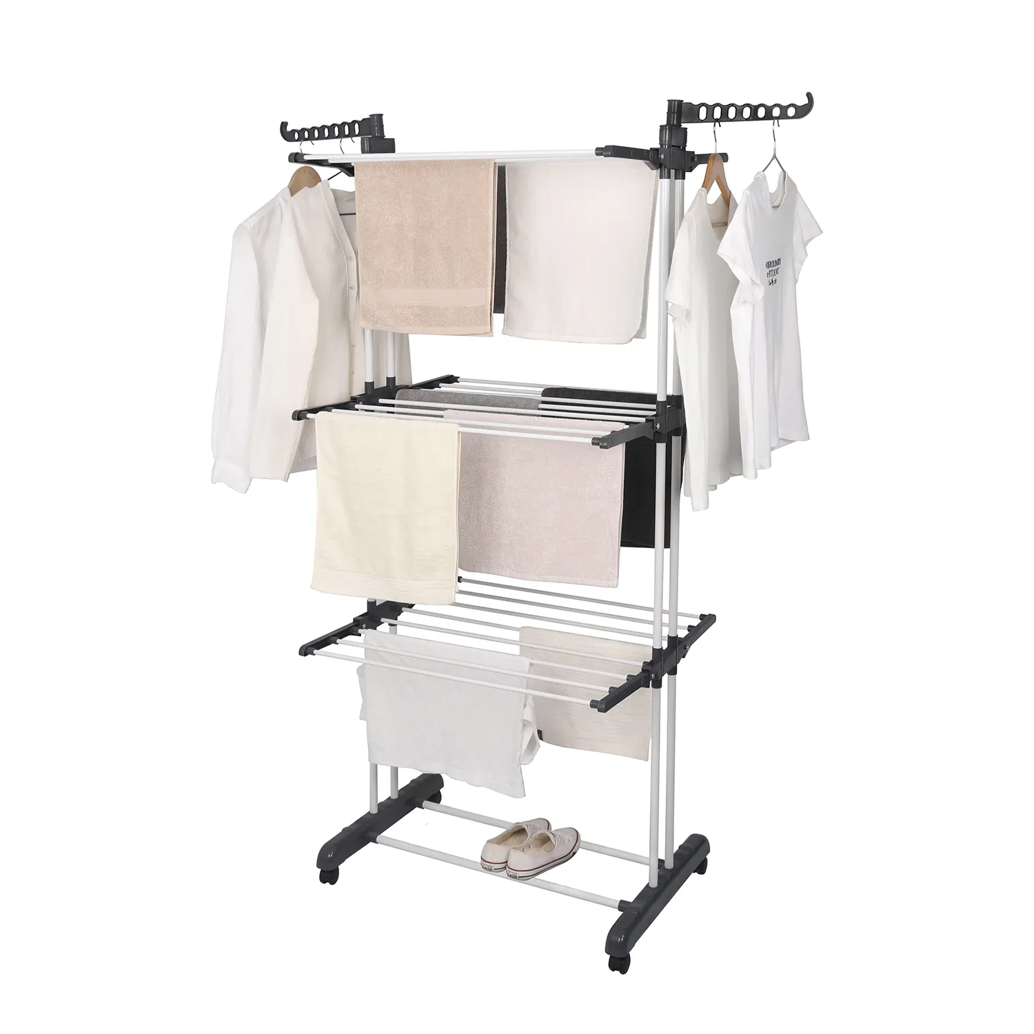 4 Tier Stand Hanger Rack Met Wielen Opvouwbaar Wasrek Kleding Airer Droger Rack