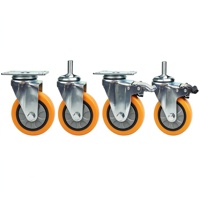 Roues pivotantes industrielles robustes en PU orange de 3/4/5 pouces avec frein, roulettes de 125 mm avec plaque supérieure pivotante, vente en gros d'usine
