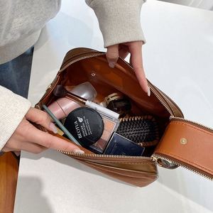 Bolsa de Maquillaje de Fábrica BSCI, Bolsa de Almacenamiento de Cosméticos de Viaje Portátil de Gran Capacidad, Bolsa de Aseo de Color Sólido, Juego de Dos Piezas - Product Image 3