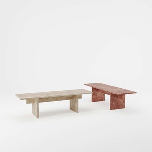 Ensemble de table basse moderne de luxe en marbre Mobilier de salon Table Table basse Banc fabriqué à la main en <span class=keywords><strong>travertin</strong></span> <span class=keywords><strong>rouge</strong></span> aiguisé - Product Image 3