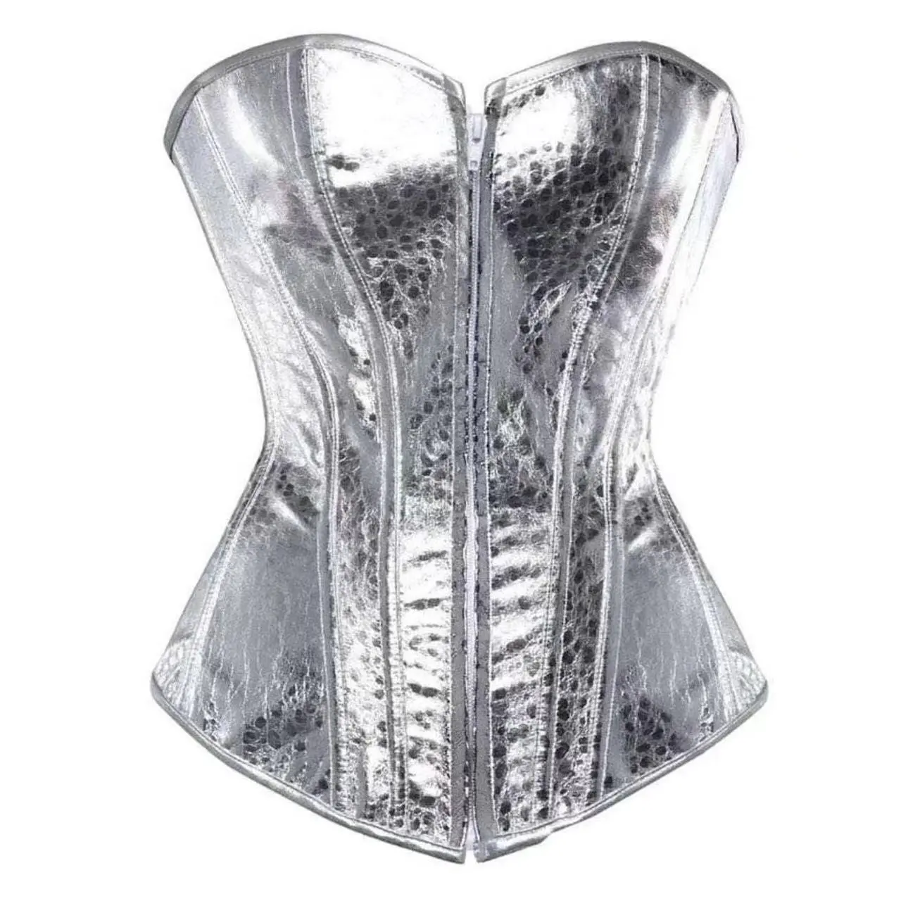 ZHEZHE Wholesale high quality PU leather sleeveless corset tops zipper up ladies tube tops for women shapewear