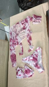 Seksi kapalı omuz Bandeau <span class=keywords><strong>Bikini</strong></span> seti batik yeşil uzun kollu örgü leopar 3 parça mayo kadınlar yıkananlar mayo - Product Image 6