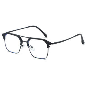 31111 Lunettes de vue pour hommes rétro à double pont, demi-monture rectangulaire, verres PC anti-UV, style professionnel, monture en titane - Product Image 3