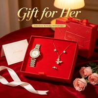 Ensemble cadeau de luxe pour femmes, 3 pièces, montre en cristal, collier de perles, bague, pour femmes, cadeau de la Saint-Valentin, anniversaire