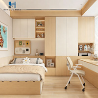 Lit Tatami Intégré Minimaliste Effet Bois pour Chambre d'Enfant, Armoire et Bureau Combinés, Meuble de Rangement Tout-en-un pour Petite Pièce