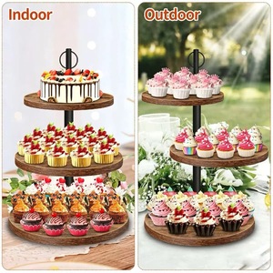 Bandeja de postres de madera de varios niveles, soporte redondo de 3 niveles para cupcakes, expositor para fiestas y bodas, color marrón oscuro - Product Image 3