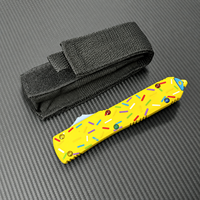Couteau OTF coloré avec manche en acier Damas et alliage de zinc, bouton poussoir avec clip, couteau de poche EDC pour le camping en extérieur