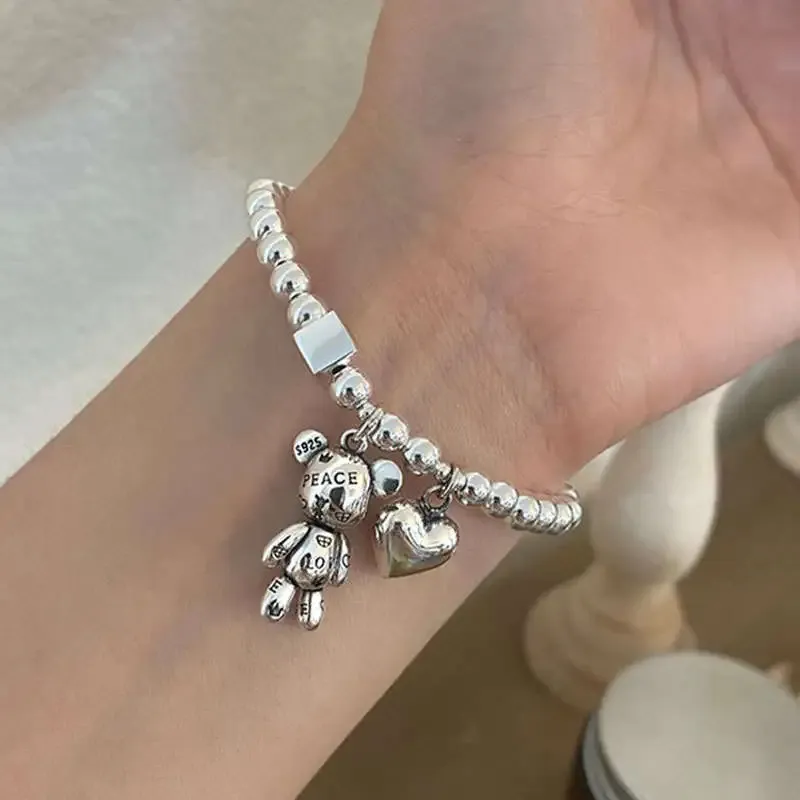 New Arrival Trendy Bear Animal & Love Heart Vintage Thai Silver Ladies Charm Bracelets Jewelry For Women Birthday bracelet
