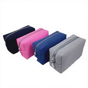 Custom Vanity <b>Bag</b> Makeup <b>Bag</b> Logo Black Zip Beauty Travel Cosmetic Pouch Organizer Makeup Waffle for <b>Bag</b> Polyester Portable - Product Image 3
