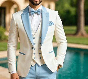 Nouveau <span class=keywords><strong>Costume</strong></span> <span class=keywords><strong>Homme</strong></span> <span class=keywords><strong>3</strong></span> <span class=keywords><strong>Pièces</strong></span> Ivoire Bourgogne Coupe Slim Blazer Gilet Pantalon Tenue de Mariage Tuxedo pour Marié Costumes de Soirée d'Affaires pour Hommes - Product Image 5
