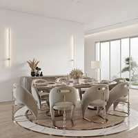 Ensemble de Table à Manger de Luxe Furnistyle Style Nordique pour Villa/Hôtel, avec 6/8/10 Chaises de Salle à Manger en Tissu ou Cuir Véritable