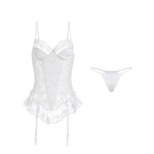 Nuisette sexy pour femme, d'été, longueur genou, coupe basse, à fines bretelles, dos ouvert, en dentelle séduisante - Product Image 6