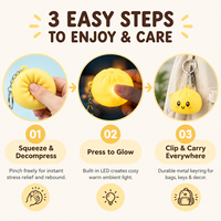 Porte-clés Squishy Fidget Lumineux en Silicone, 5 cm, en forme de Boulette de Dessin Animé (Bao Food), avec Clochette, Jouet Anti-stress pour Enfants et Adultes
