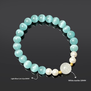 Bracciale con perline in cristallo di pietra, ametista e occhio di gatto, colore solido, versatile, unisex, per ufficio, regali di Natale, coppie - Product Image 2