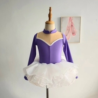 Justaucorps de danse ballet violet à manches longues avec logo personnalisé classique pour enfants filles et tutu de ballet romantique attaché