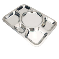 Plateau de restauration rapide en acier inoxydable à 6 compartiments plat de service rectangulaire en métal moderne pour restaurant de cantine pour adultes transfrontalier