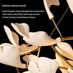 Lustre en céramique de luxe en forme de feuille de Ginkgo, luminaire suspendu moderne nordique pour hôtel, villa, escalier, plafond haut, salon, projet - Product Image 3