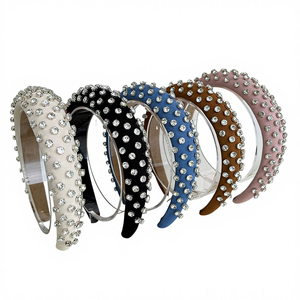 Diademas de Esponja Coloridas de Moda, Diadema Vintage con Pedrería, Accesorios para el Cabello Grueso, 16x4cm - Product Image 4