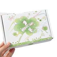 Boîte d'expédition portable en carton ondulé motif chien de dessin animé trèfle vert, écologique et réutilisable, gaufrage tendance pour cadeaux et bijoux