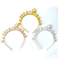 Direct usine, Bandeau-couronne d'anniversaire en plastique avec strass 3D et cristaux, Accessoire capillaire de fête, Accessoire photo pour célébration