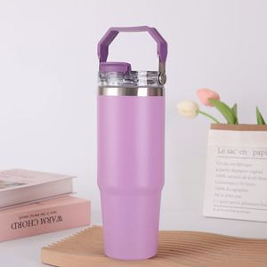 Gobelet de voyage avec poignée pour voiture, 20oz 30oz, à double paroi sous vide, avec couvercle et paille, antidérapant, pour les trajets routiers - Product Image 4