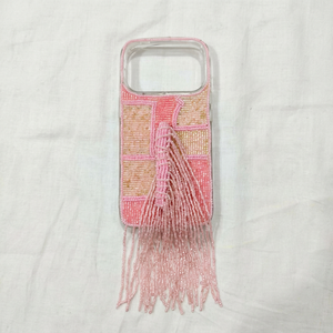 เคสโทรศัพท์ปักลูกปัดแก้วสีชมพูทำมือ พร้อมพู่ห้อยตกแต่งลายเทวดา รูปทรงสี่เหลี่ยมผืนผ้า - Product Image 1