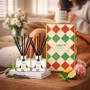 Aikun OEM Aromatherapy 2x100ml <b>Lavender</b> Vanilla Fragrance <b>Reed</b> <b>Diffuser</b> Gift Set with Geometric Box for Living Room Decor - Product Image 1