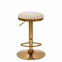 Tabouret de bar pivotant élégant avec assise ronde rembourrée, hauteur réglable, base en métal doré brillant et repose-pieds ovale robuste pour la maison ou le pub