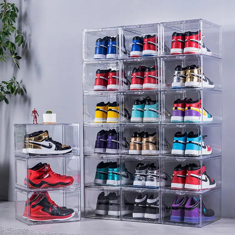 Transparante Schoenen Opslag Container Plastic Opslag Drop Front Sneakers Doorzichtige Stapelbare Organizer Acryl Plastic Schoenendoos