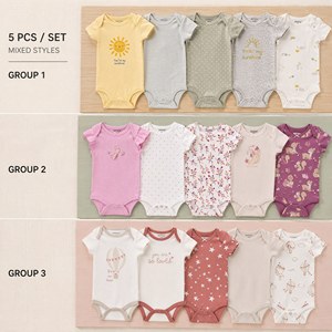 MengWu 100% Baumwolle Neugeborenen-Babybody 5er-Pack Säuglings-<span class=keywords><strong>Strampler</strong></span> mit Druckknopfverschluss für 0-9 Monate - Product Image 3