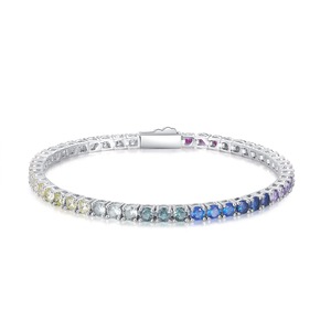 Женский модный медный Теннисный браслет с родиевым покрытием, Радужный циркониевый браслет 8 дюймов - Product Image 1