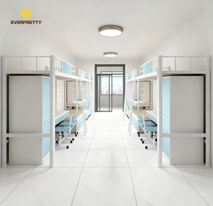 Cama litera moderna de metal blanca para dormitorio escolar/apartamento con escritorio, taburete, <span class=keywords><strong>armario</strong></span> y <span class=keywords><strong>escalera</strong></span> para 6 personas - Product Image 3