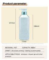 Flacon pompe carré en PET argenté électrolytique de 600 ml pour cosmétiques, idéal pour le lavage corporel, le shampoing et les soins de la peau
