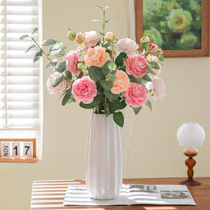 Rosas de seda artificiales, hojas de eucalipto, bayas, arreglo de flores de boda para el hogar, decoración de fiesta de oficina nupcial - Product Image 3