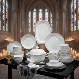 HIHUI 50-Piece Scenic Pattern Stocked Fine <b>Dinnerware</b> Set 8 People Wedding Durable White Dishwasher Safe Bone China - Product Image 1