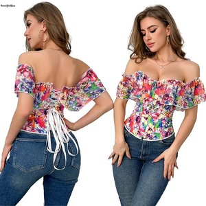 Vintage Romantique Floral Débardeur Slim Fit Bustier hors de l'épaule <span class=keywords><strong>Corset</strong></span> en <span class=keywords><strong>Rose</strong></span> <span class=keywords><strong>Rose</strong></span> 38CM Hauteur Dentelle Décoration Ferme Contrôle - Product Image 6